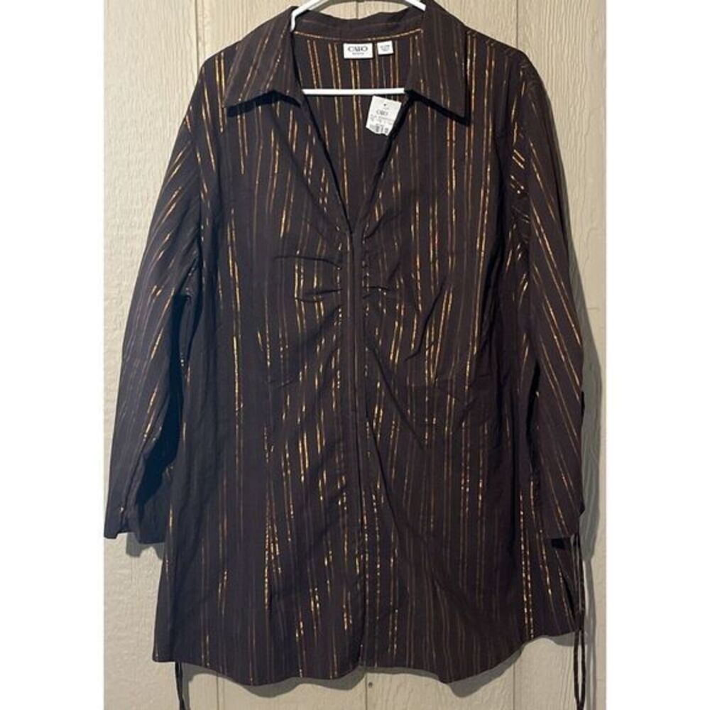 Cato Ladies Plus Size Top 22/24 New With Tags Brown / Copper Lines‎ Long Sleeve